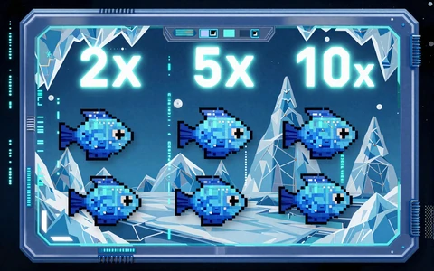 Lil Blues Bonusrunde Ice Fishing mit blauen Cyber-Fischen und Multiplikatoren